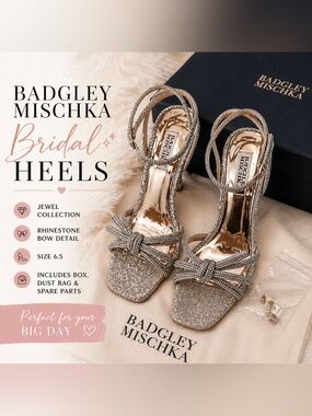 Badgley Mischka Jewel Rhinestone Bow
Heels Silver Ankle Strap Sandals 6.5